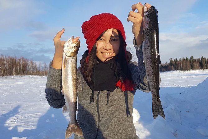 Fairbanks Ice Fishing Expedition in a Heated Cabin with Fish Cookout - Waiting for salmon, trout, char, and grayling