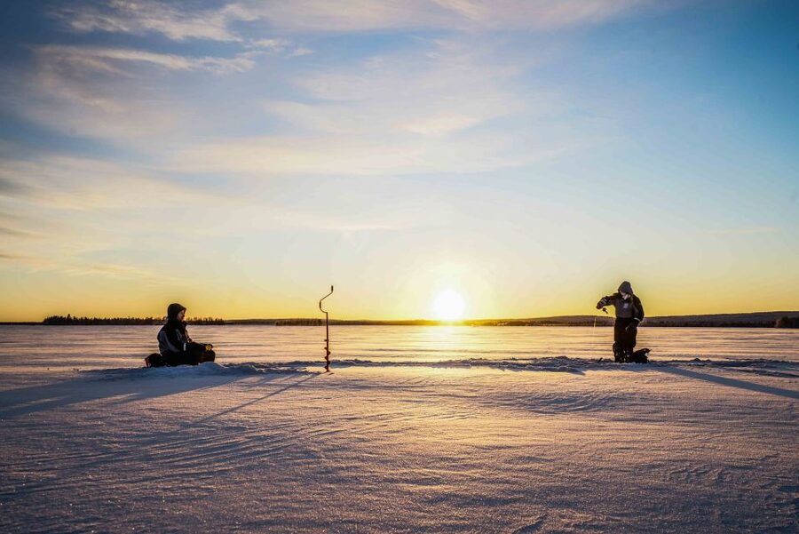 Levi: Ice Fishing on a Frozen Lake - Campfire food and hot drinks after the fishing