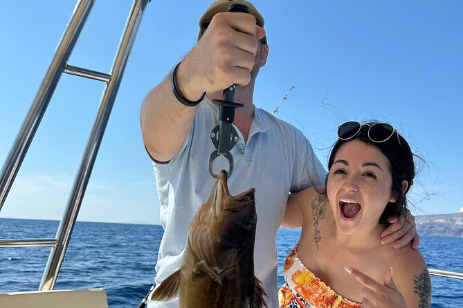 Santorini Fishing Private Cruise boat tour - BBQ, Snorkeling - How the five hours usually come together